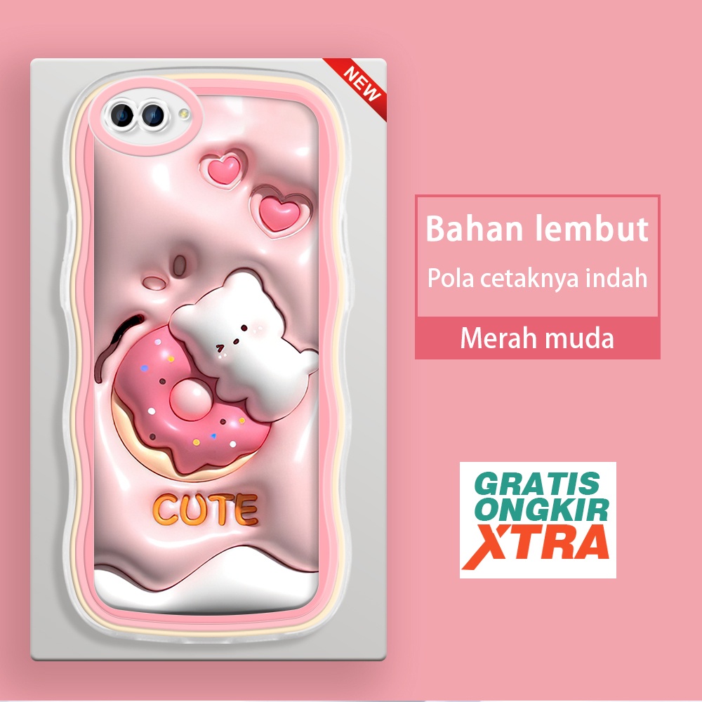 OPPO NEO 9 A3S A5 A7 A5S A9 2020 A12 A12S A12E  Casing Ponsel  Pola Kelinci Cinta Donut 3D  warna-wa