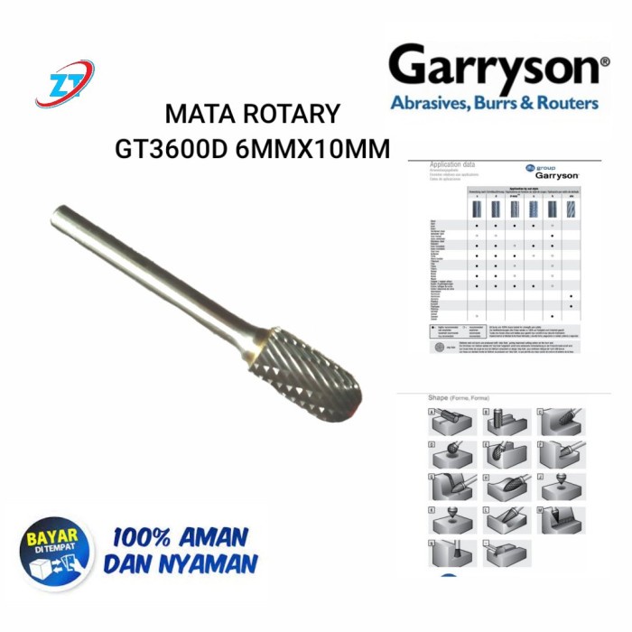 [Original] Garryson Gt3600D Mata Rotary/Tuner Tungsten Burr 6Mm X 10Mm Original Diskon