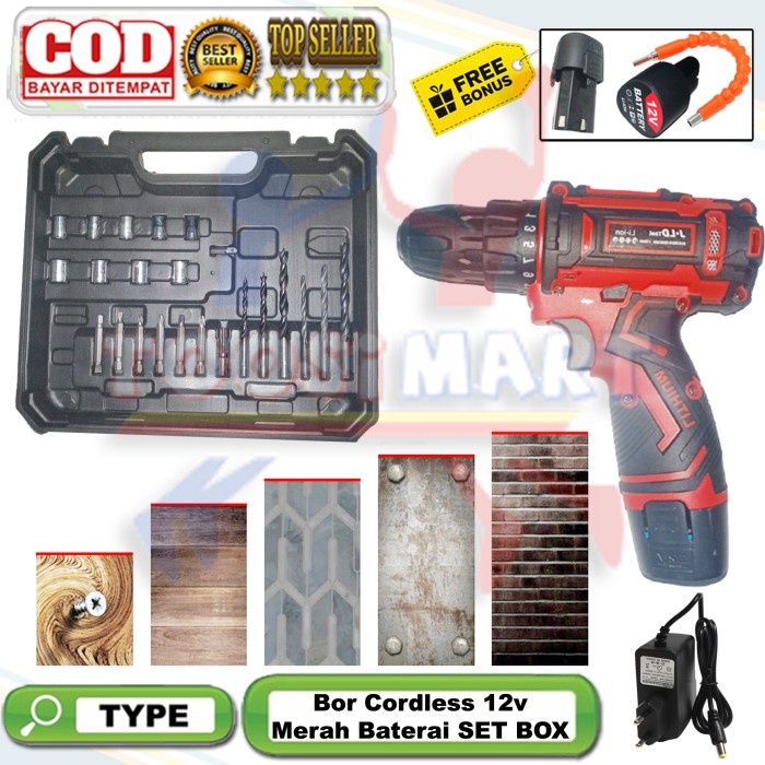 ✅COD Mesin Bor Cordless Tangan 12Volt 2 Batrai Bor Portable Terbaru
