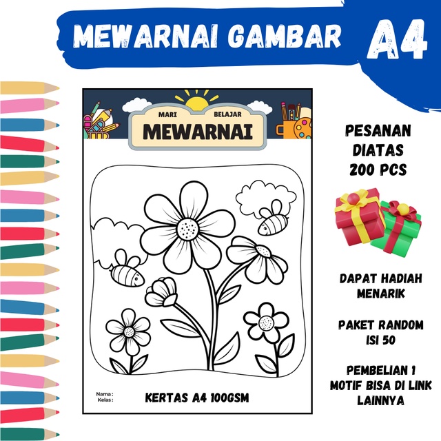 

Mewarnai Gambar A4 Motif 28 LizaStore - PAUD, TK, SD