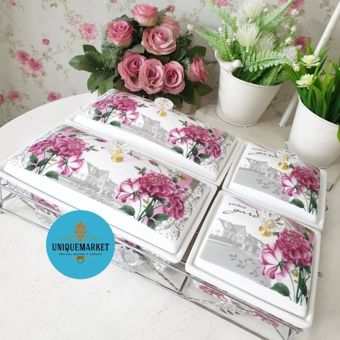 ✅Ready Prasmanan Keramik Fioral Shaby Set Model Kotak/ Wadah Saji Keramik Set Terbaru