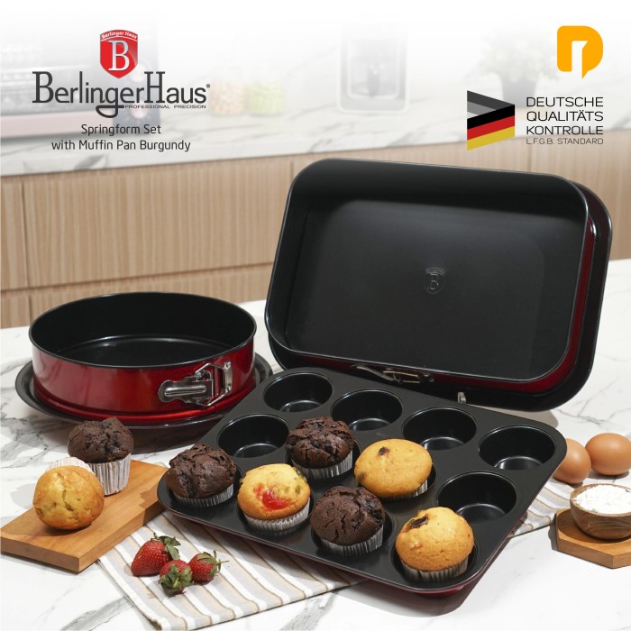 

✅Original Berlinger Haus Springform With Muffin Pan Burgundy Loyang Baking Kue Diskon