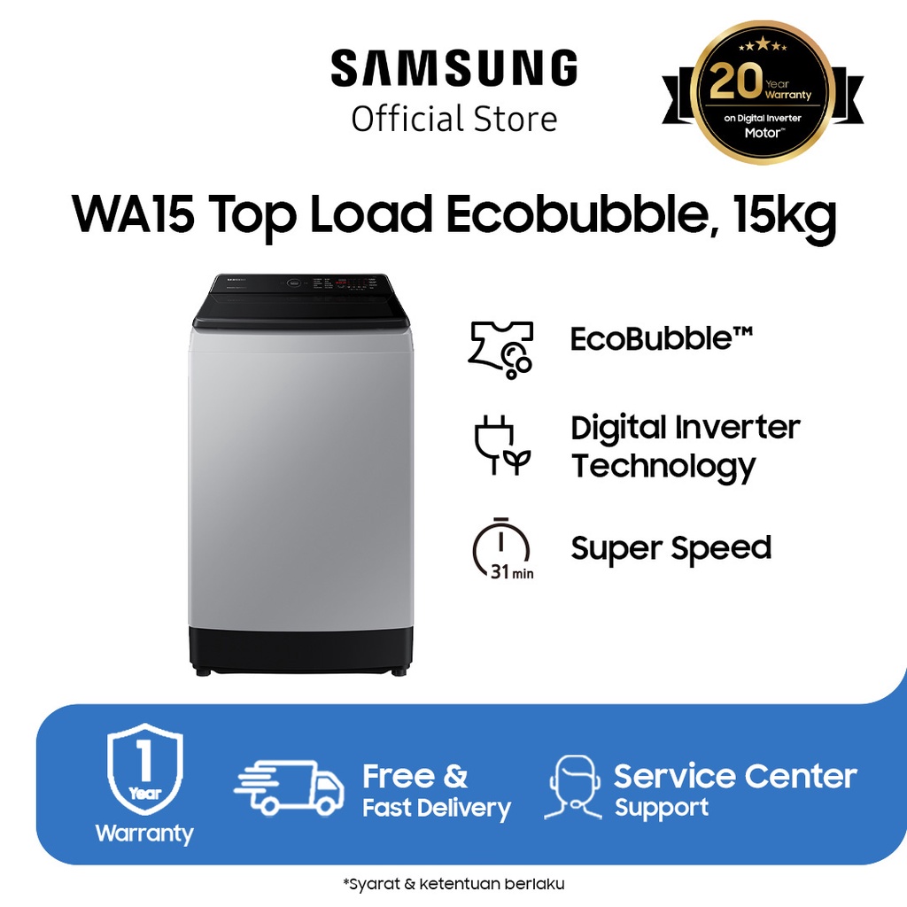 Samsung Mesin Cuci Top Load Inverter Ecobubble 15 kg - WA15CG5745BYSE