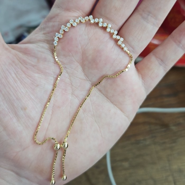✨Sale Gelang Tangan Serut Permata Putih Emas Asli 375 8K Ubs Ringan 19 Cm Diskon