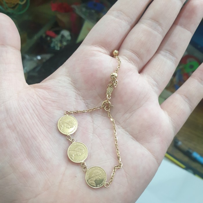 ✨Sale Gelang Serut Ubs Emas Asli 375 Koin Elizabeth Mata Putih Besar Kecil Berkualitas