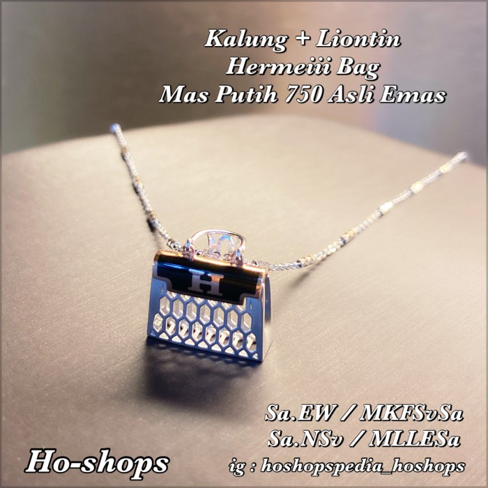 ✨Sale Kalung  Liontin Tas Hermeiii Mas Putih Kadar 750 Asli Emas Terbatas