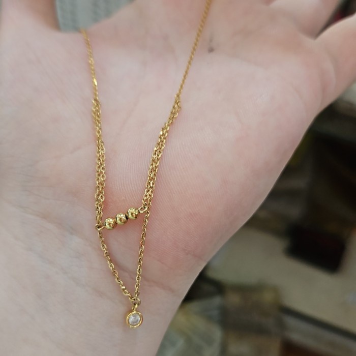 ✨Sale Kalung Itaewon Smile Polos 2 Layer Double Susun Emas Asli 375 Hwt Gold Terbatas