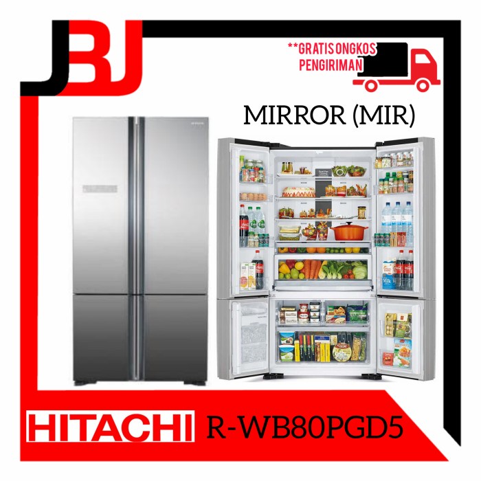 ✨Original Kulkas Hitachi Rwb80Pgd5 Mirror Bottom Freezer 4 Door R-Wb80Pgd5 Rwb80 Diskon