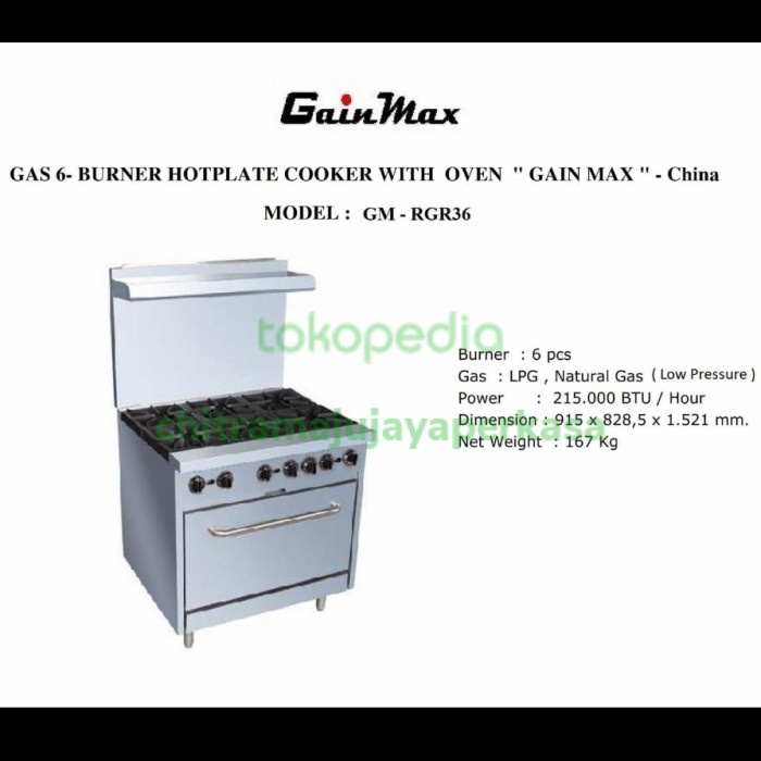 ✨New Ori Gas Stove 6 Burner With Oven Gainmax Gm-Rgr36 Limited