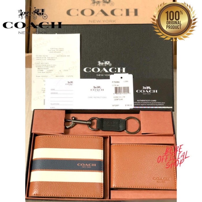✨New [Original] Coach Wallet In Varsity Leather Dark Saddle Fullset Terbatas
