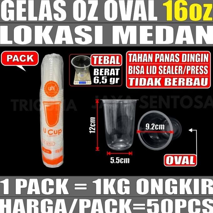 ,,,,,,,] Gelas oz Oval 16oz Bening Cup Plastik Bulat Round Per Pack Murah Medan