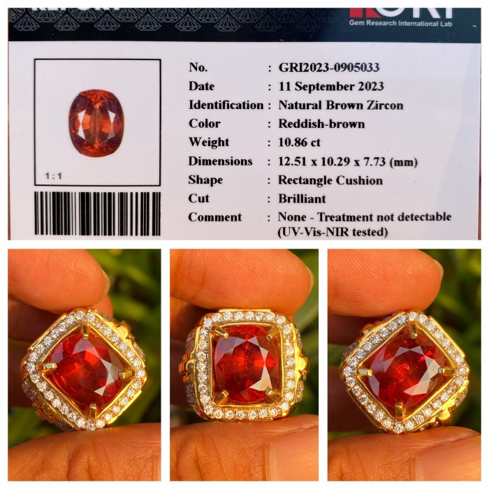 ✨Termurah Natural 10.86Ct Reddish Brown Zircon Memo Gri Top Color Diskon