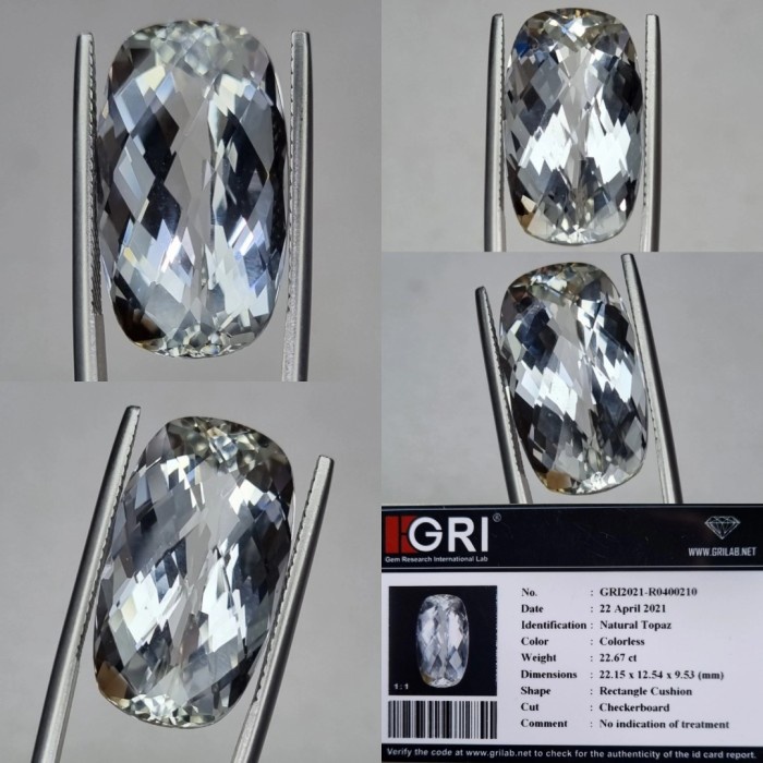 ✨Termurah Natural Colorless Topaz Nte 22.67Cts Memo Gri Terbatas