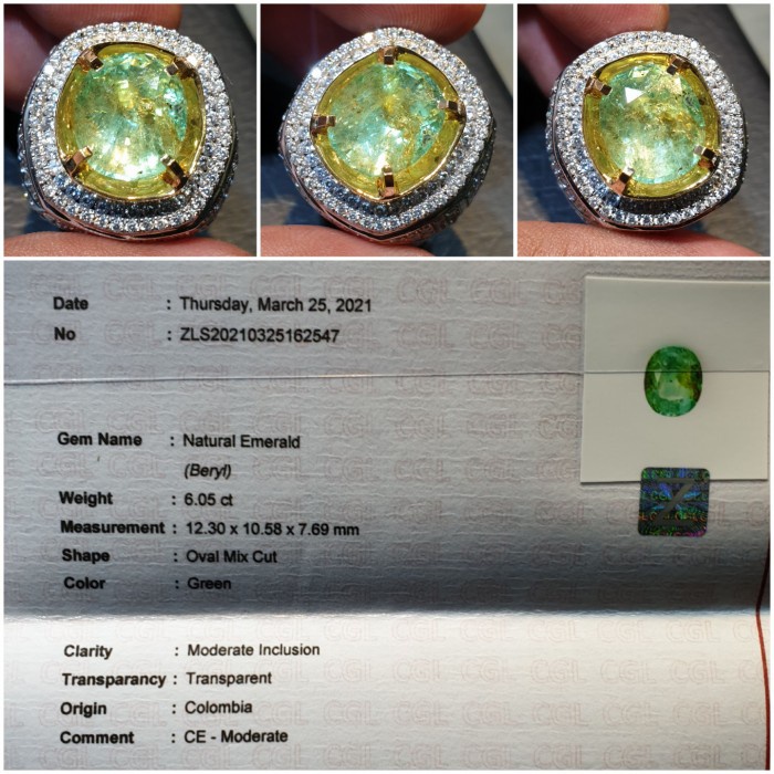 ✨Termurah Batu Zamrud Colombia Jamrud Emerald Colombia Sertifikat 6.05 Crt Terbaru