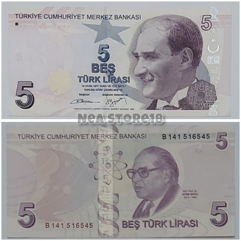 Souvenir Hadiah Uang Kuno Turki 5 Lira