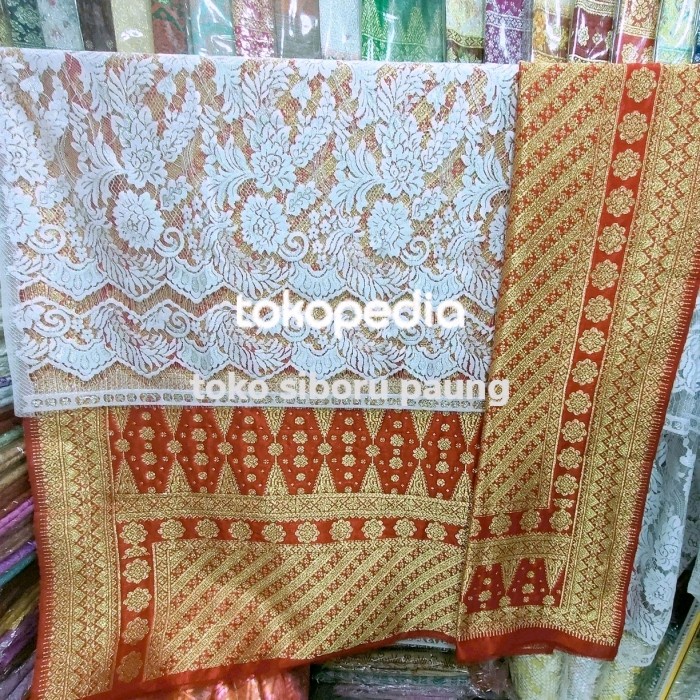 ✨New Ori Satu Set Songket Palembang Merah Pengantin Dan Brokat Sl Putih Limited
