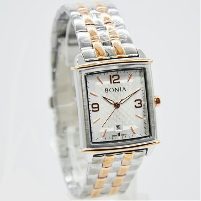 ✨Termurah Jam Tangan Pria Model Kotak Bonia 10545-1615 Silver Gold Terbatas