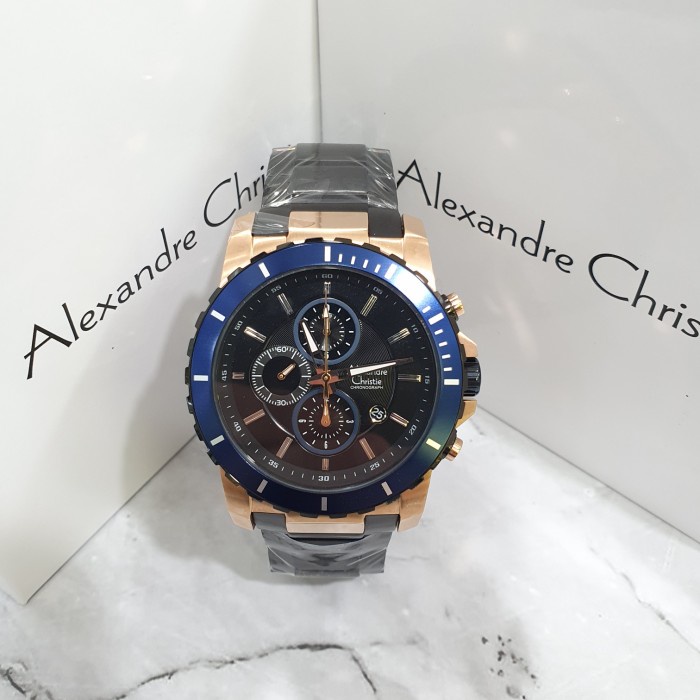 ✨Termurah Jam Tangan Pria Alexandre Christie Ac6141Mc - Black Gold Ring Biru Diskon