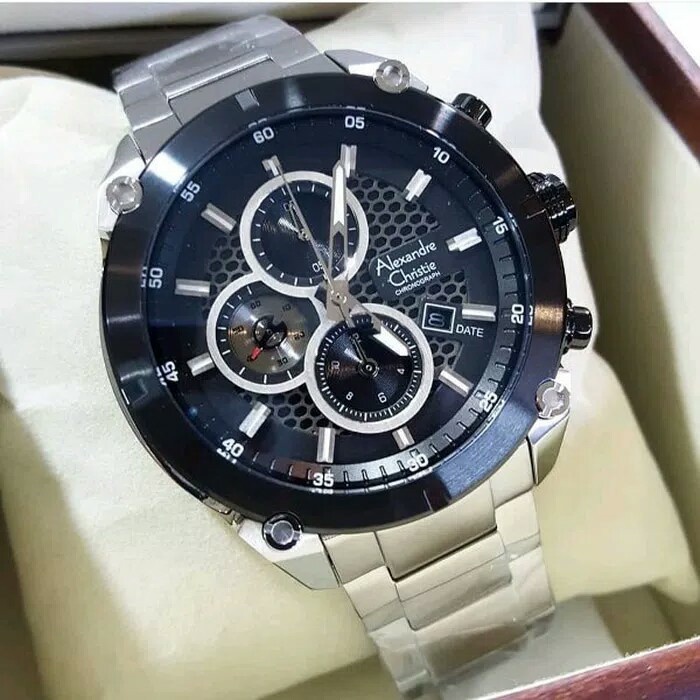 ✨Ready Alexandre Christie Ac6490 Ac 6490 Silver Pria Jam Tangan Original Terbatas