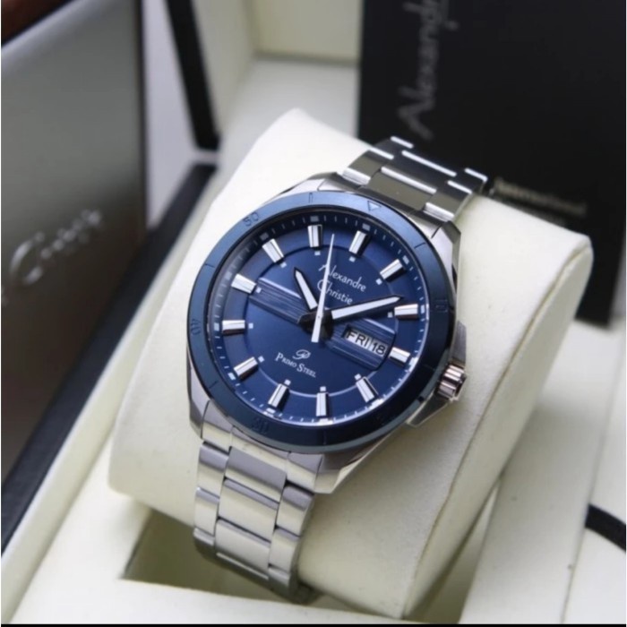 ✨Ready Jam Tangan Pria Alexandre Christie Ac6670 Ac 6670 Silver Blue Terbaru