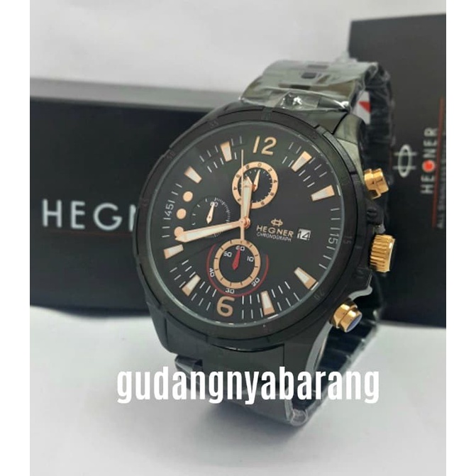 ✨Sale Jam Tangan Pria Hegner 393 Stainless Black Hitam Rose Gold Original Terbaru