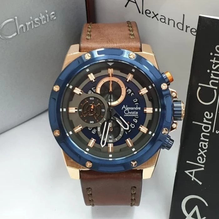 ✨Ready Jam Tangan Pria Original Alexandre Christie Ac6506Mc Rosegold Blue Berkualitas