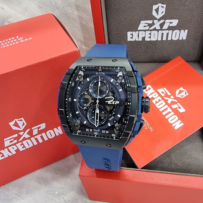 ✨Ready Jam Tangan Pria Original Expedition E6782Mc Black Blue Rubber Strap Limited