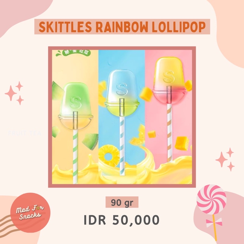 

Skittles Rainbow Lollipop (Xed Fruits Melon, Se Pine, Mango / Fruit Tea Cherry, , Calamansi)