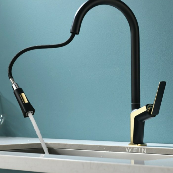 Kran sink tarik black gold/kran angsa dapur hitam emas /kran pantry