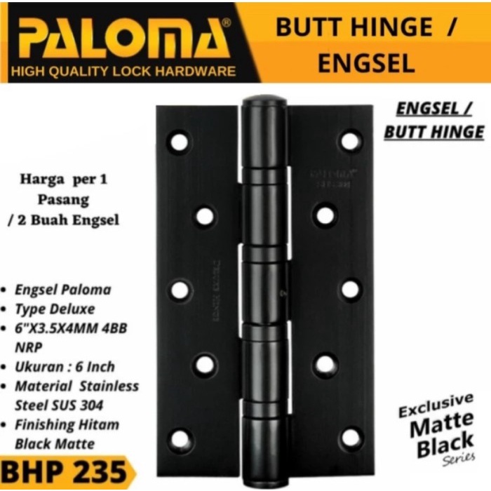 [New Ori] Engsel Pintu Paloma Hitam Bhp 235 6X3.5X4Mm 4Bb Black 6 Inch Limited