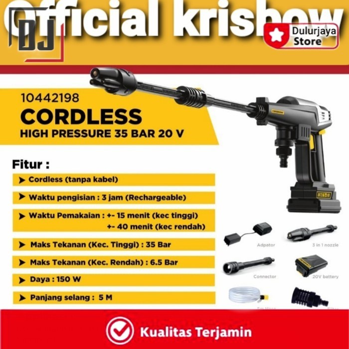 [Baru] Krisbow Cordless High Pressure Cleaner 35 Bar Water Jet Pump Krisbow Limited