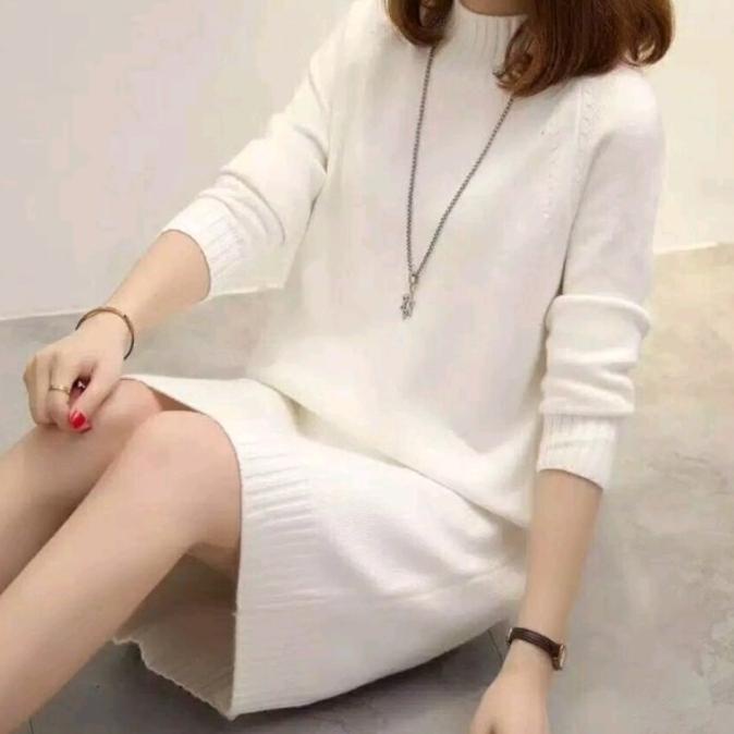 mini dress knit rajut baju polos wanita casual simple elegan santai