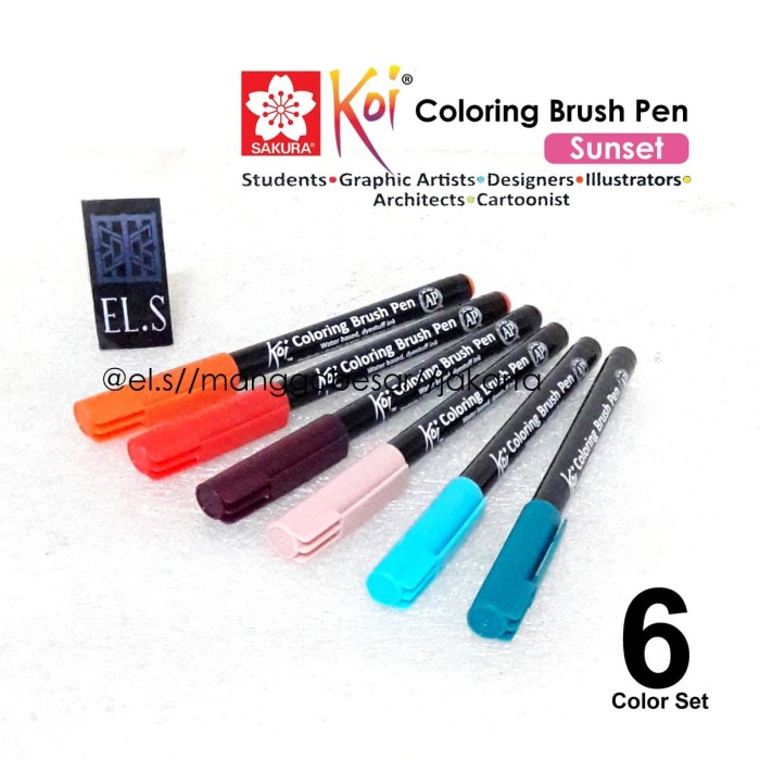 

Gaya Sakura Koi Coloring Brush Pen 6 Sunset Color Set