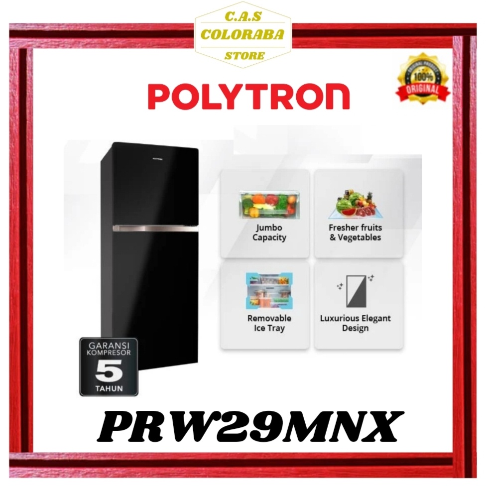 KULKAS POLYTRON PRW29MNX KULKAS 2 PINTU INVERTER 260L PRW 29MNX PRW29 KULKAS POLYTRON 2 PINTU