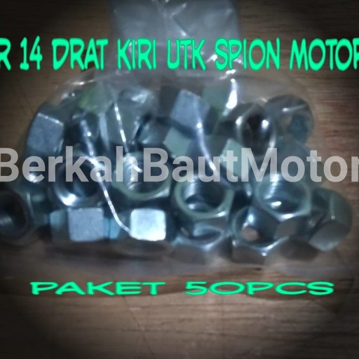 Mur 14 Drat Kiri Untuk Spion Motor Yamaha ,Paket 50Pcs. Kode Hv063