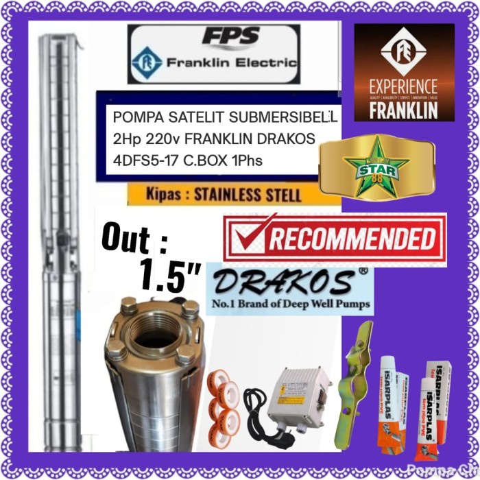 For Sale Pompa Satelit Franklin Drakos 2Hp 220V 4Dfs5-17 C.Box 1Phs Submersibel Garansi