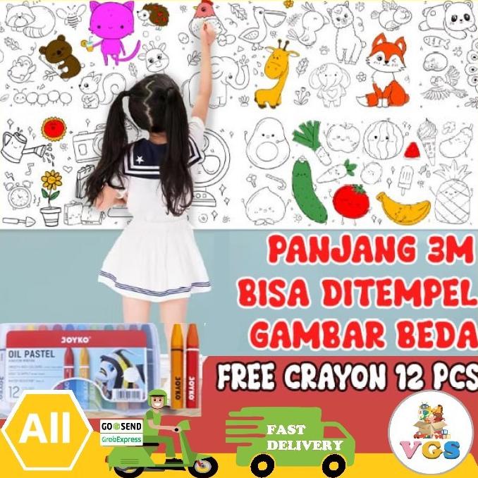 

Mainan Anak Drawing Roll Menggambar Mewarnai FREE Crayon 12 Pcs