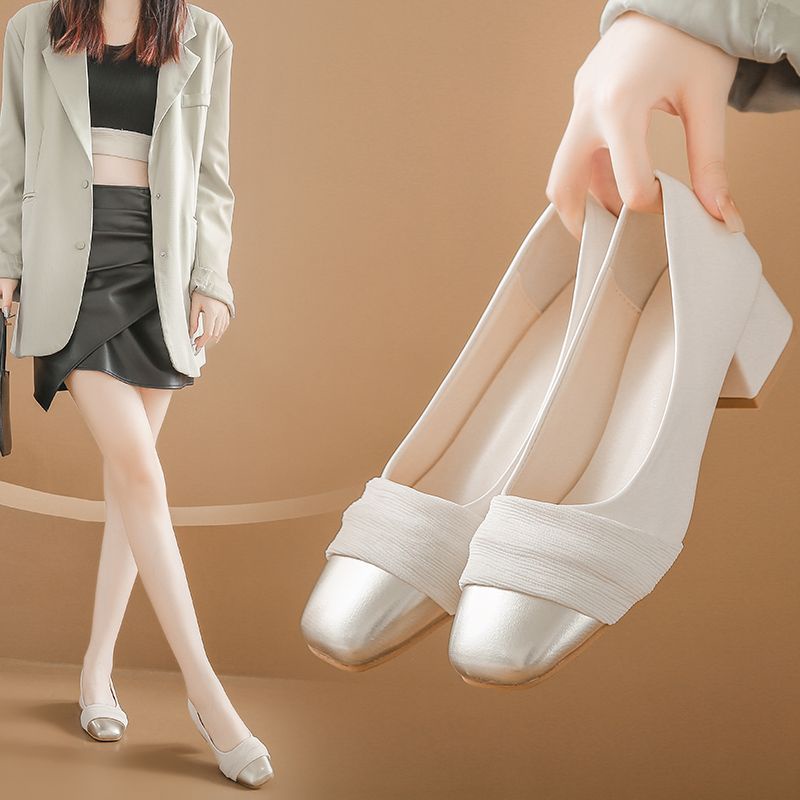 Hak Tinggi Potongan Rendah Emas untuk Wanita, Sepatu Hak Tinggi Netral Gaya Korea