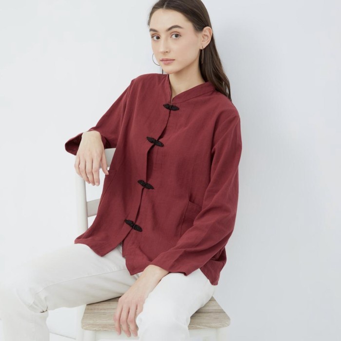 Sale Atasan Cheongsam Wanita Lengan Panjang / Chongsam Qipao Merah