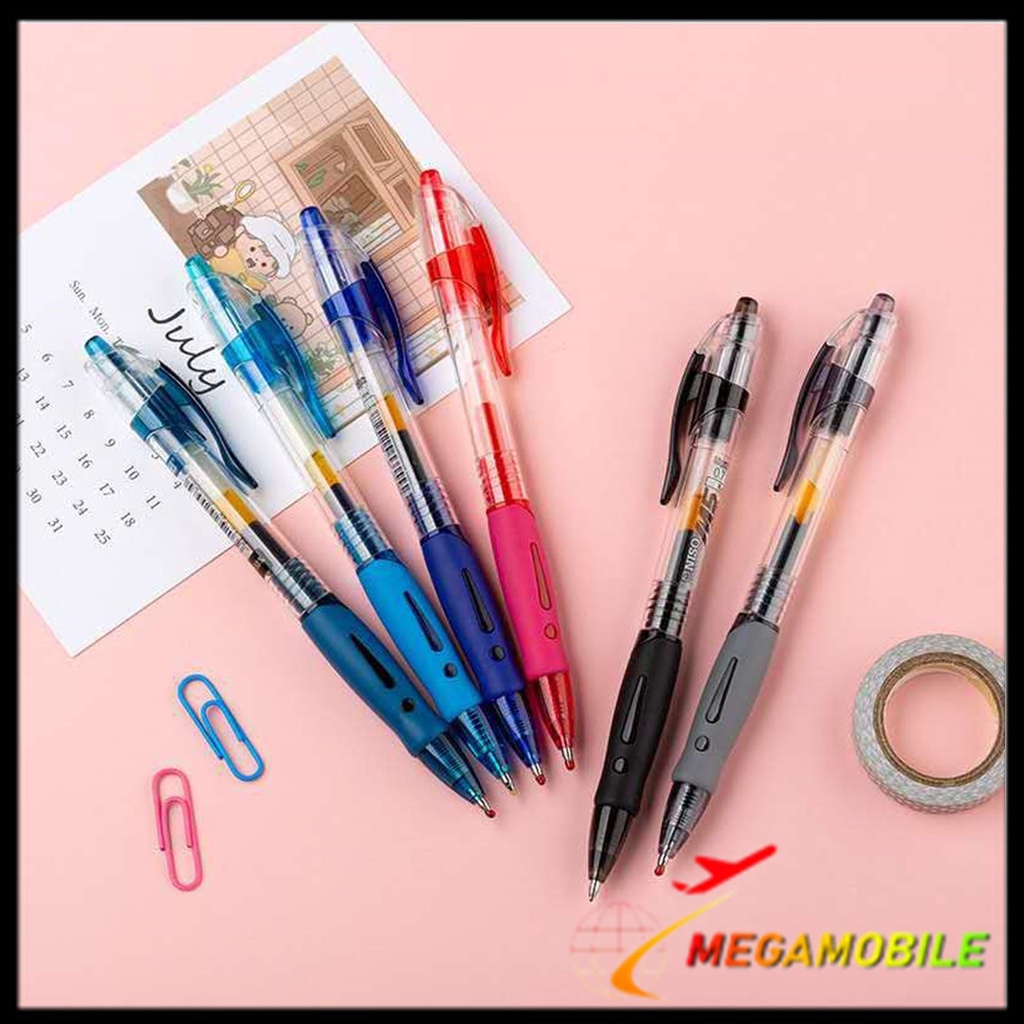 

MM - Pulpen Standard Cetekan Transparant Pena Gel 0.5mm Alat Tulis Kantor Sekolah Pen Pencet Tinta Cair Bolpoint Polos Murah