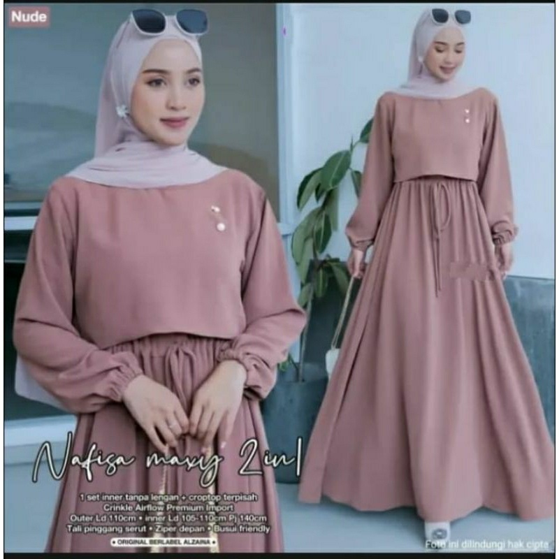 [SYAR'I TILL JANNAH] NAFISA maxy set 2in1 inner + outer crop setelan gamis polos terbaru 2023