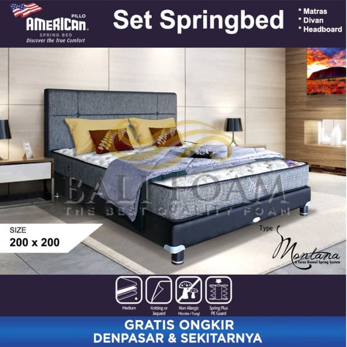 +++++] Set Matras Kasur American Pillo Spring Bed Type Montana 200 x 200