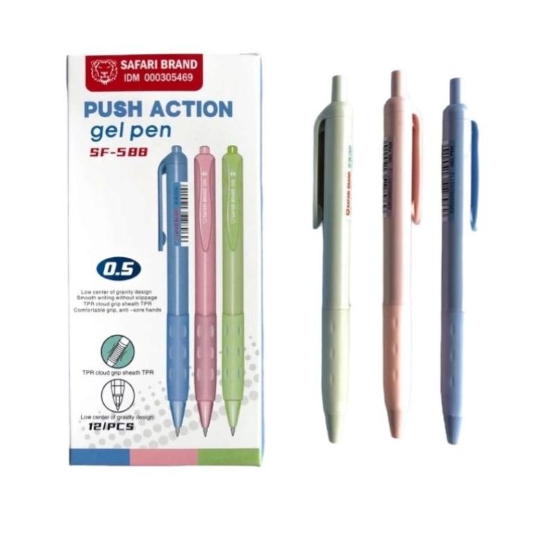 

(1pcs SF 588) Push Action Gell Gel Pen Pulpen Bollpoin Ballpoint Cetek Cetekan Warna Warni Soft Pastel Colors Safari Brand tinta HITAM