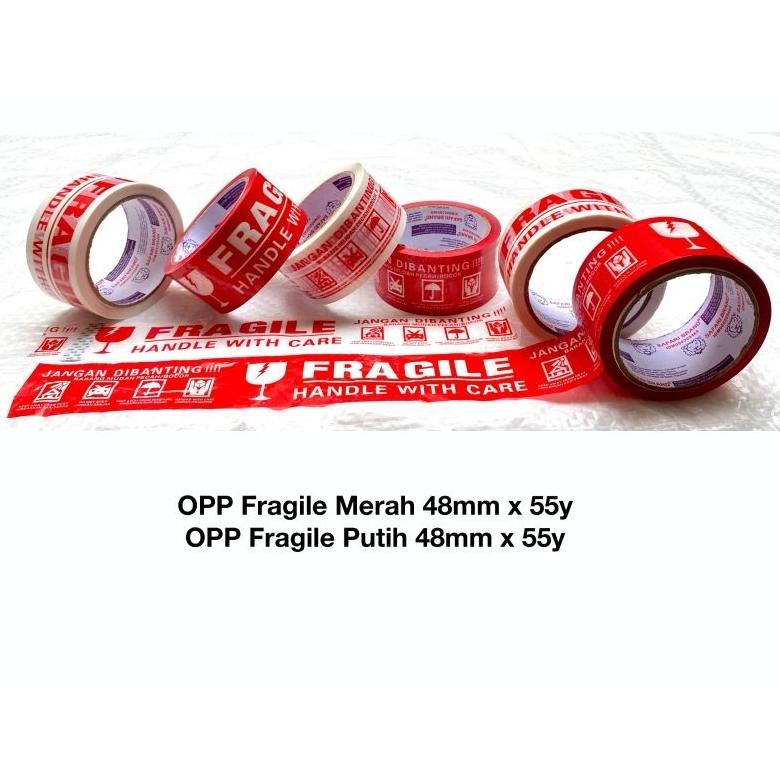 

OPP LAKBAN ISOLASI SOLASI Fragile jangan dibanting mudah pecah Merah Putuh 55 yard Safari Brand
