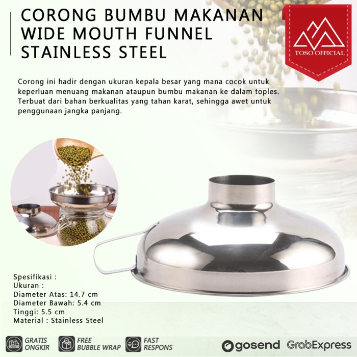 

Corong Funnel Selai Biji Kacang Beans Stainless Mulut Lebar Wide Mouth