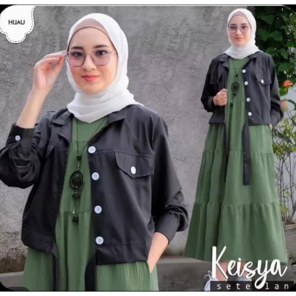 Wanita Polos Satu Set Pakaian Wanita#. Setlan 1 Set Rompi Dan Inner/Gamis Kekinian / Gamis Modern / 