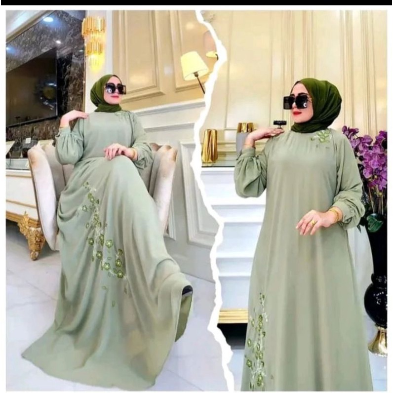 GAMIS RAINA DRESS BORDIR GAMIS WANITA TERBARU BAHAN CRINKLE AIR FLOW PREMIUM