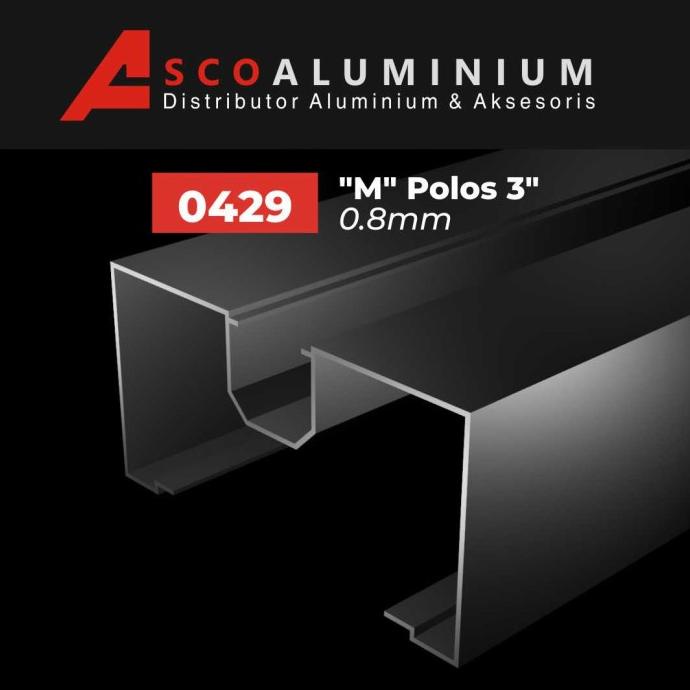 Aluminium, Alumunium "M" Polos Profile 0429 Kusen 3 Inch Free Ongkir