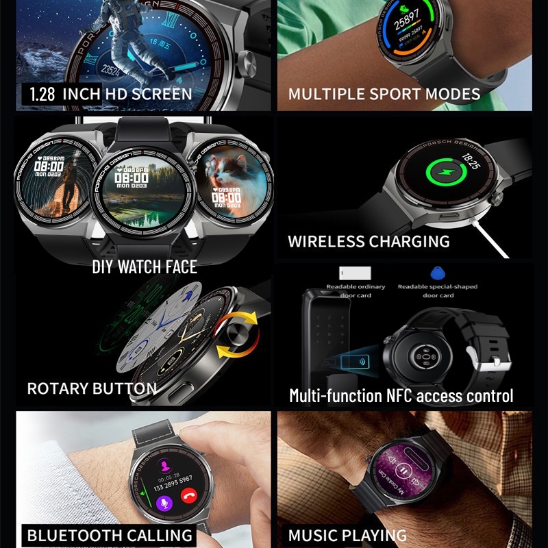 0Pp0 Smart Watch Gt8 Porsche Smart Watch Waterproof Dustproof Waterproof Full Touch Screen Call