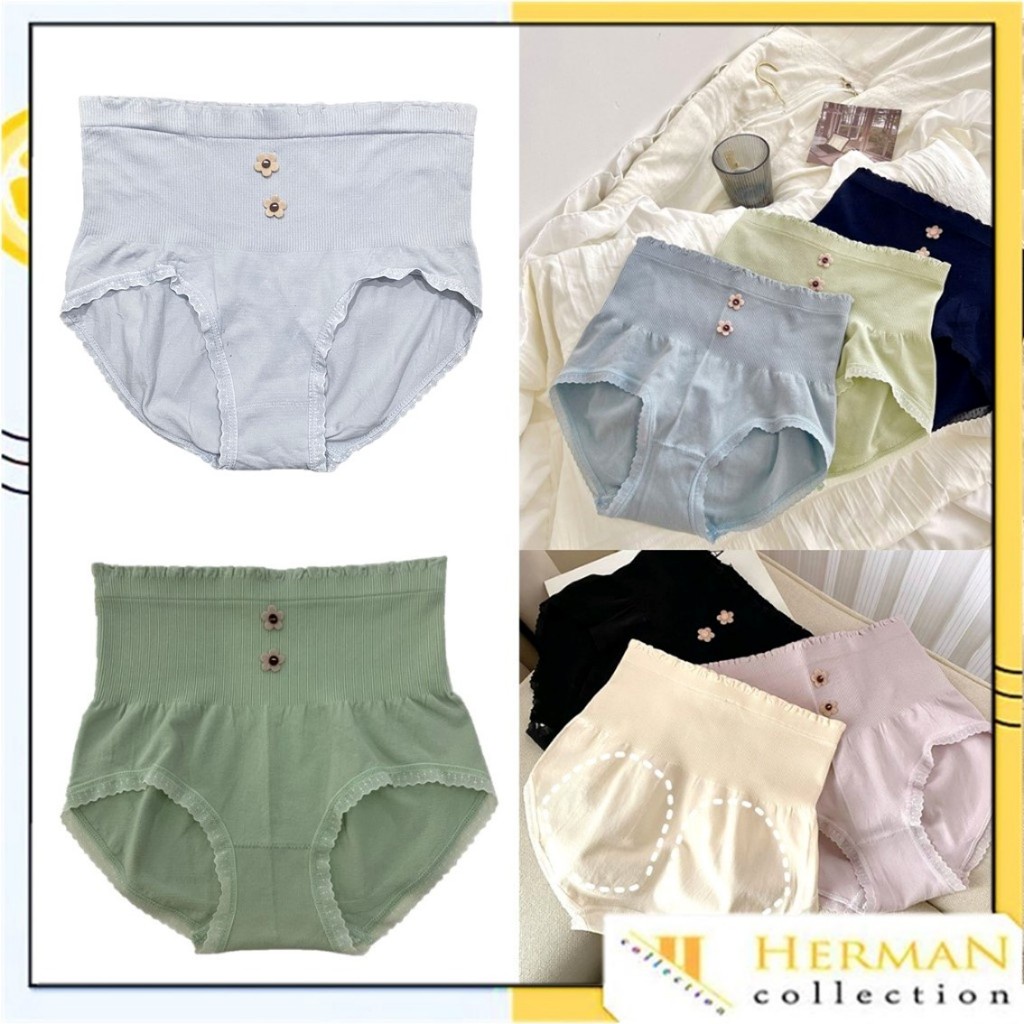 HC Celana Dalam Wanita Highwaist Motif 2 Bunga 6927 Anti Bakteri Celana Pendek Bahan Katun Renda Sem